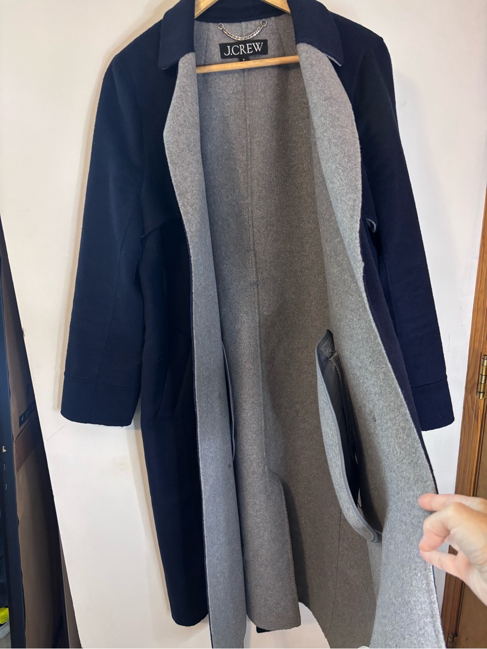J. Crew Harriet Double Faced Wool Hooded Trench Navy Gray - Picture 9 of 14
